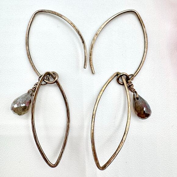 Labradorite Briolette Dangle Silver Threader Hoop Earrings Wirework Acid Tested - Picture 7 of 12